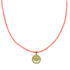 Necklace summer smiley pink yellow