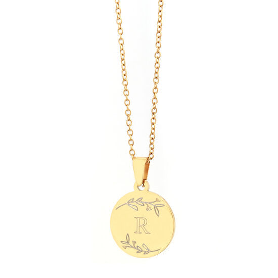 Gravierte Halskette aus Gold – florale Initiale