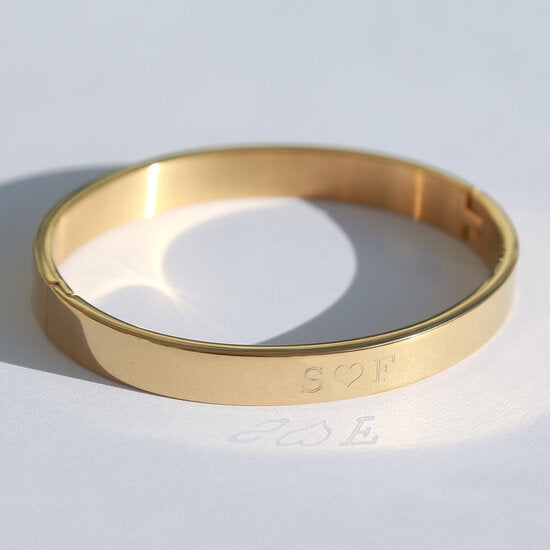 Engraved bangle bracelet gold - 2 initials