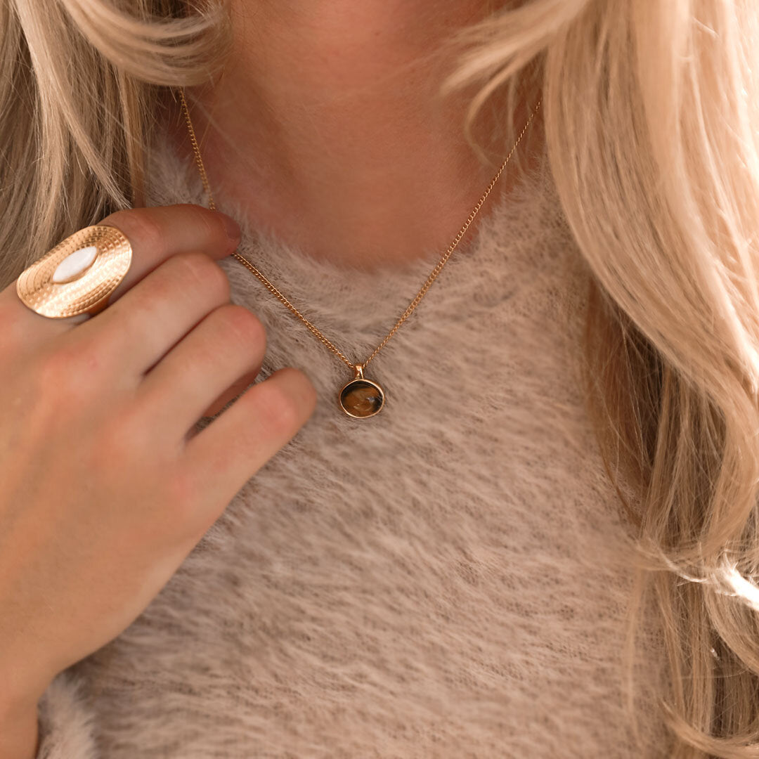 Gold necklace gemstone tigereye
