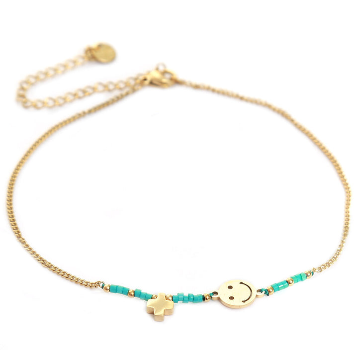 Bracelet de cheville miyuki smiley turquoise